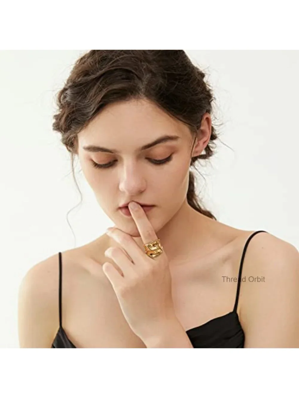 18K Gold Plated Stainless Steel Chunky Statement Ring Set